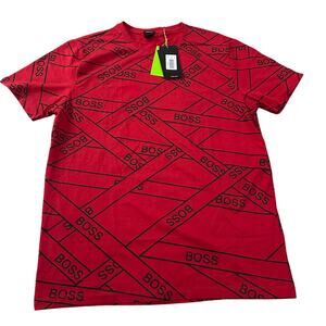 HUGO BOSS Men's Logo Tape-Print T-Shirt Size XL In Red